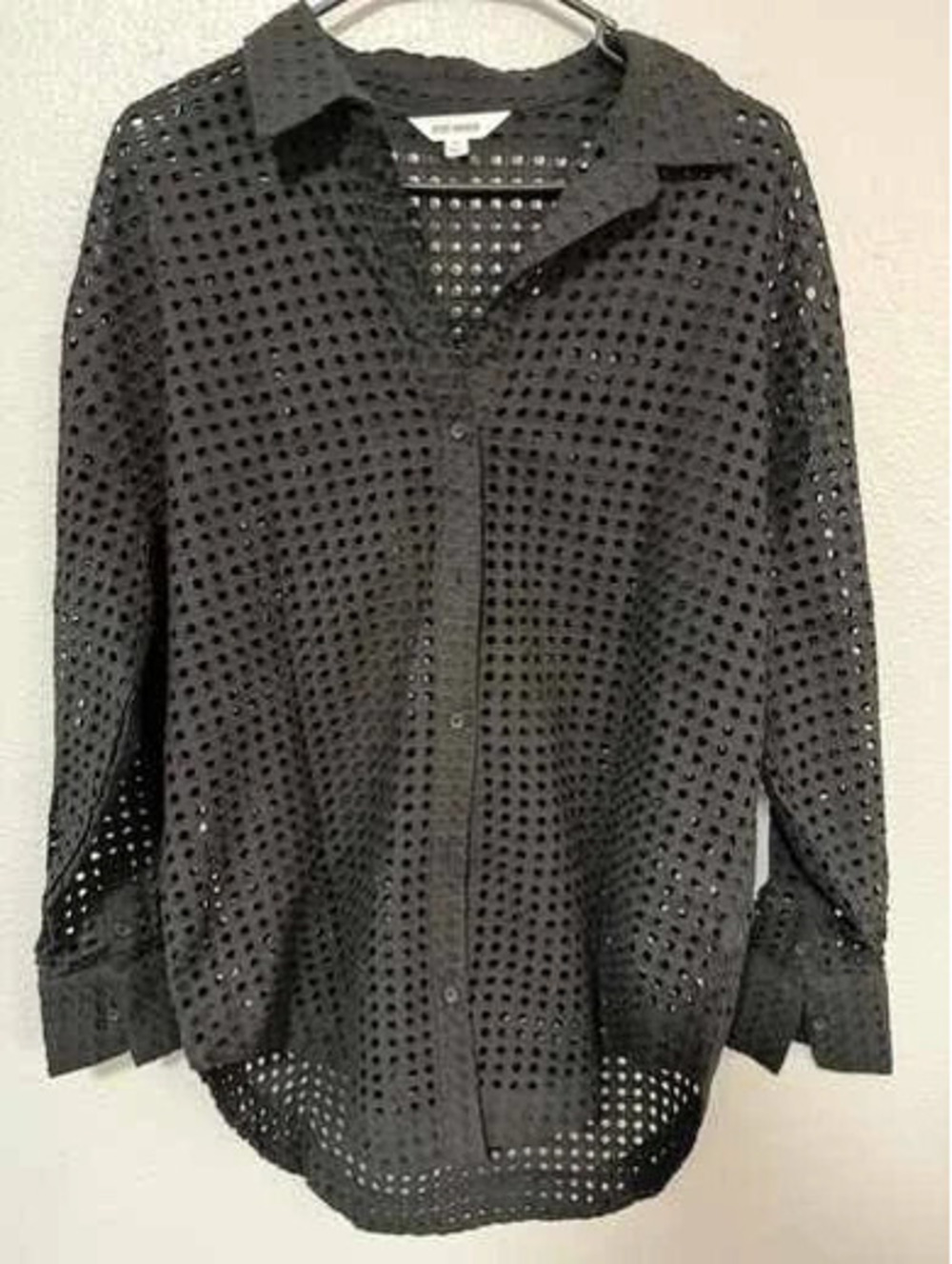 #6129 Steve Madden Black Eyelet Button Front Blouse Size S